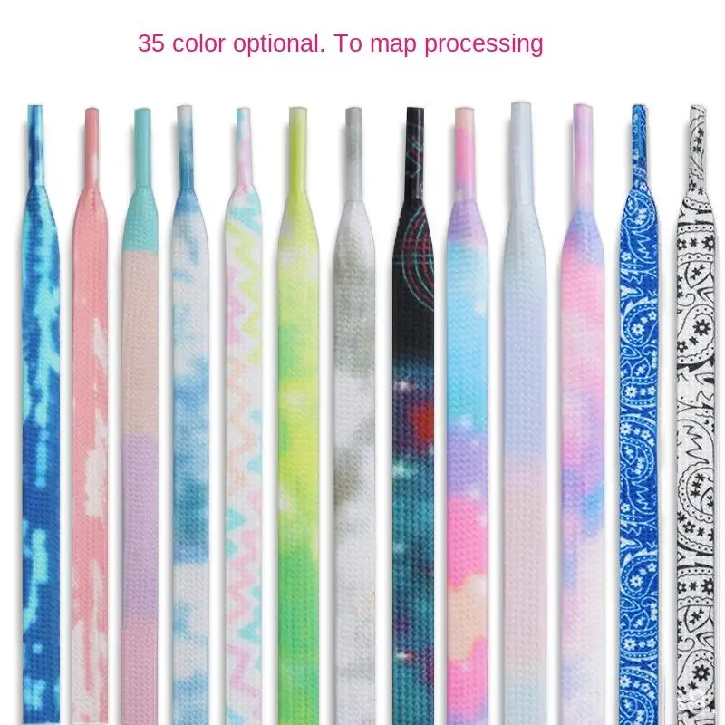 Colorful Tie Dye Printed Double-Layer Flat Shoelaces Personalized for Sports White Shoes Fashionable Blending INS Style