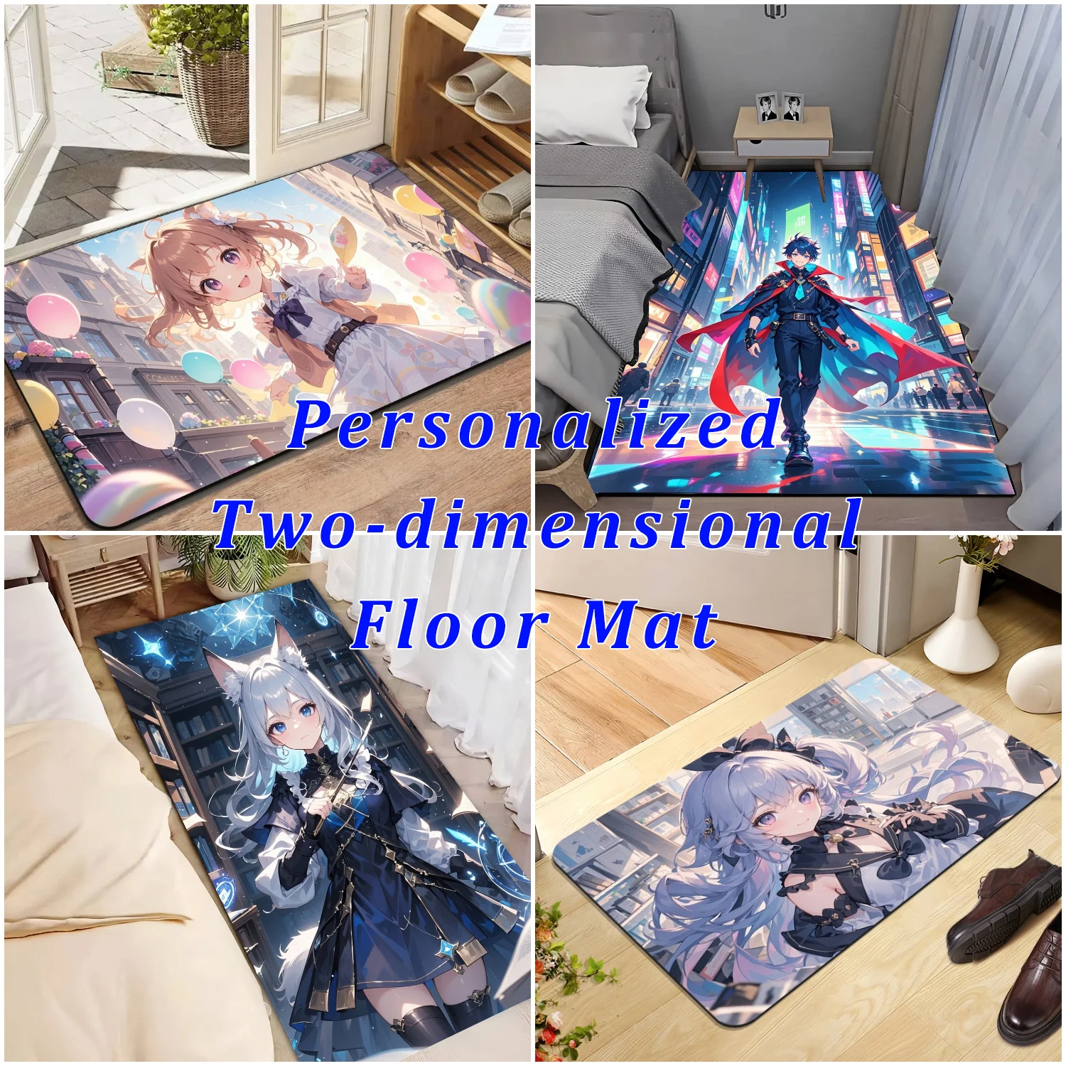 Entrance Mat Personalized Two-dimensional Animation Custom Doormat Bedroom Bedside Mat for Japanese Anime Character Room Decor