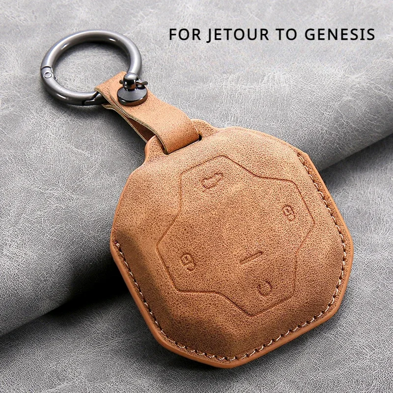 Juste de clé de voiture en cuir pour Chery Jetour à Genesis Traveller T2 X90 X70 X95 Dprédit ING X-1 Plus DTC L9 Car Key Shell Keychain