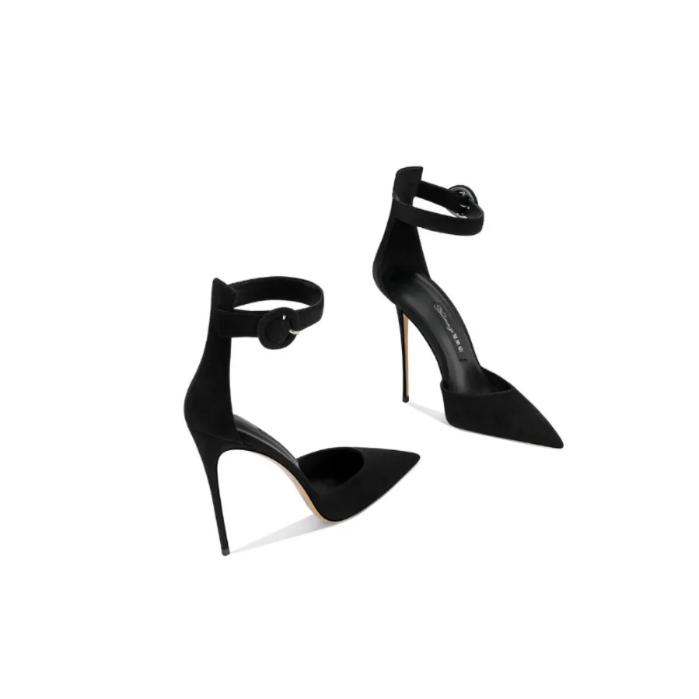 Spring Womens Black Fashion Sandals Pointed Toe Thin Heel Closed Toe Hollow Out Strappy High Heel Sandals Versatile Elegant