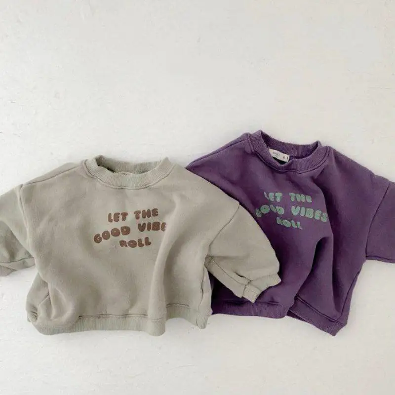 

2025 Winter New Baby Long Sleeve Fleece Sweatshirt Letter Print Boys Casual Sweatshirt Infant Girl Thick Warm Pullover Tops