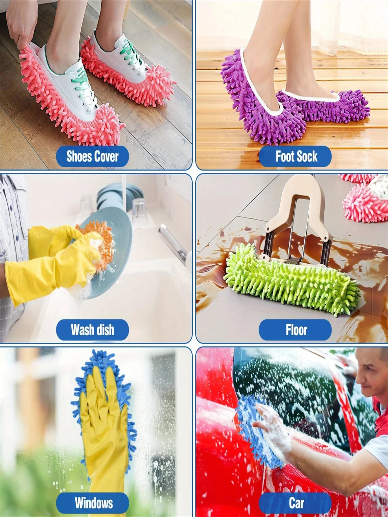 2 Stück Mopp-Slipper, weiche, waschbare und wiederverwendbare Mikrofaser-Fußsocken, geeignet zum Entfernen von Staub in Badezimmern, Küchen und Schlafzimmern – Detail 1