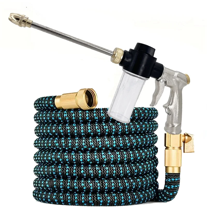 

Телескопический шланг, металлический садовый шланг высокого давления, регулируемая многофункциональная насадка для полива автомобилей и растений 25 футов-100 футов