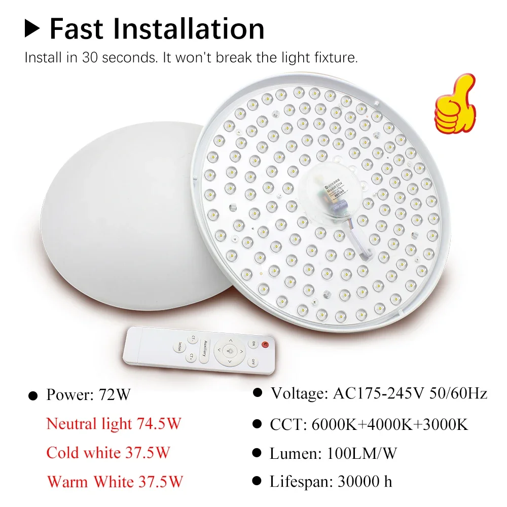 Ceiling Light Replacement Led Module 220V Led Panel Dimmable 72W Round Led Light Board Energy Saving Module For Ceiling Lamps