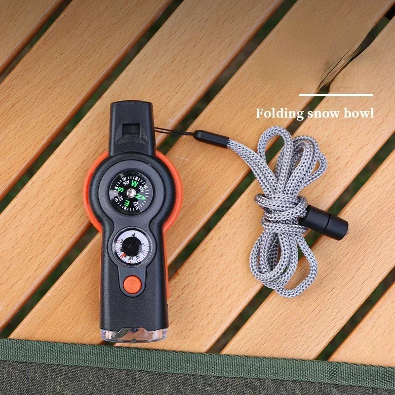 

7 in 1 Whistle Outdoor Survival Emergency Tools Multifunctional LED Light Camping Hiking Whistle Compass Thermometer Magnifier