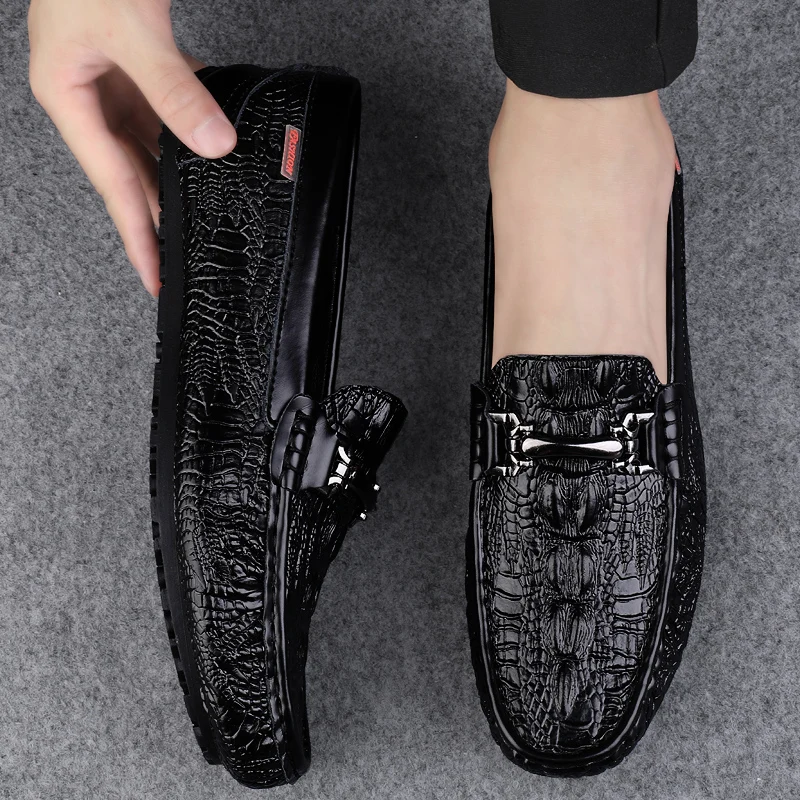 

Crocodile Pattern Mens Loafers Genuine Leather Casual Shoes Men Slip-On Shoes Lightweight Man Driving Flat Fashion New Mocasines