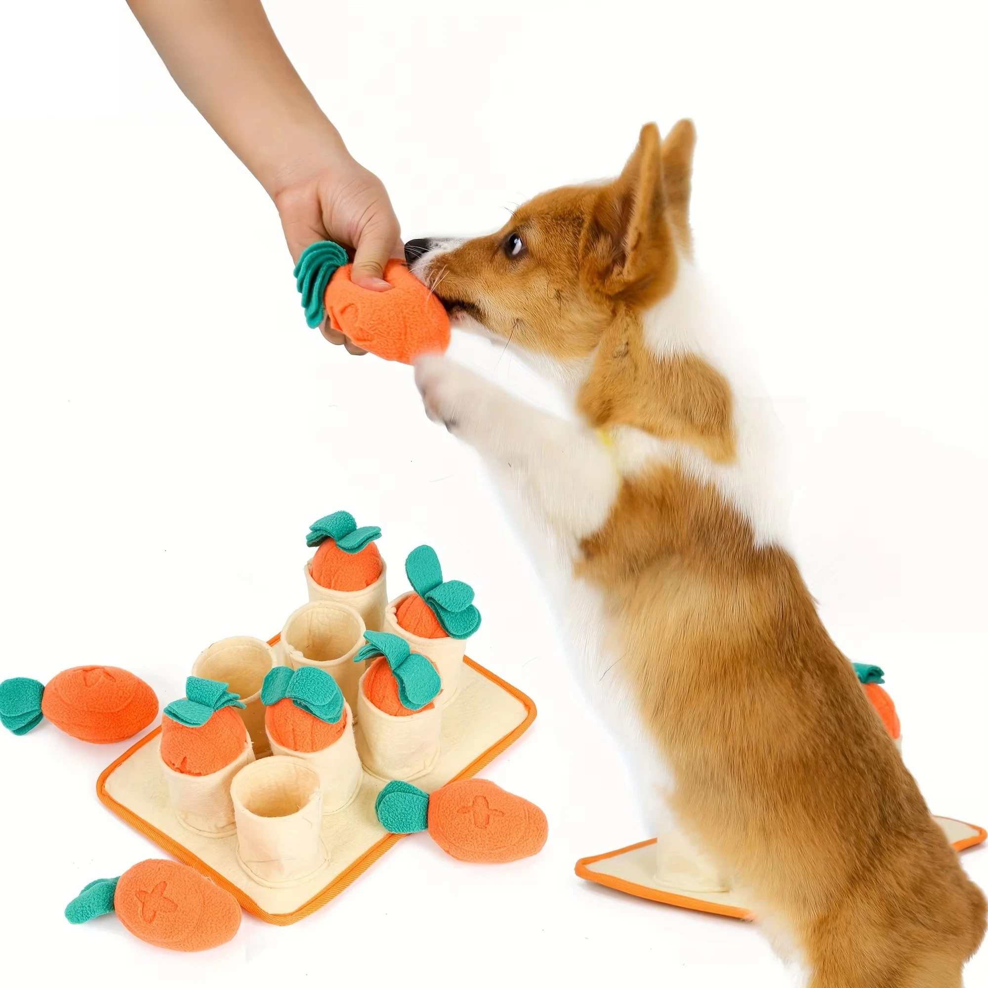 

STLFNew Carrot Dog Game Educational Olfactory Training Pet Toy Interactive Pet Game Carrot-pulling Plush