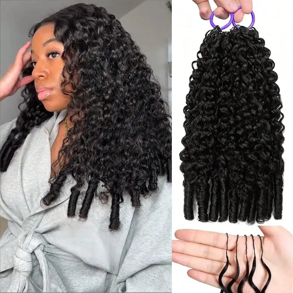 24inch Black Deep Wave Feather Crochet Wig Curly Synthetic Hair Braiding Extensions Handmade Wig Natural Style For Women