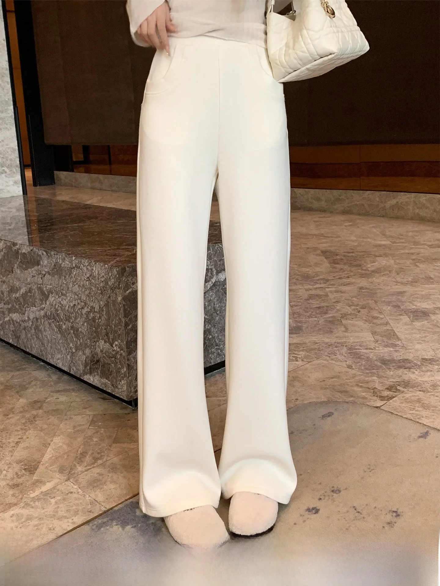 

Женские шерстяные брюки прямого кроя Kun: повседневные, универсальные, модные, зимние, длинные, для повседневной носки