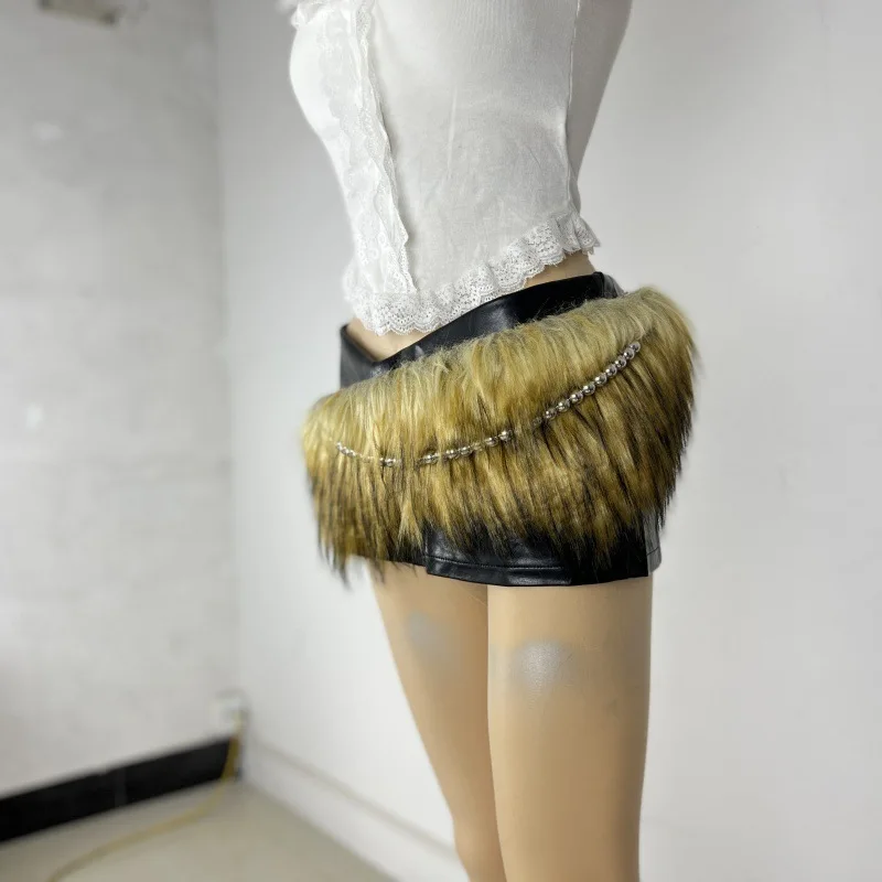 New Fluffy Y2K Retro D.I.A Faux Fur Belt Plush Waist Chain Cross-Border Hot Sale OOTD