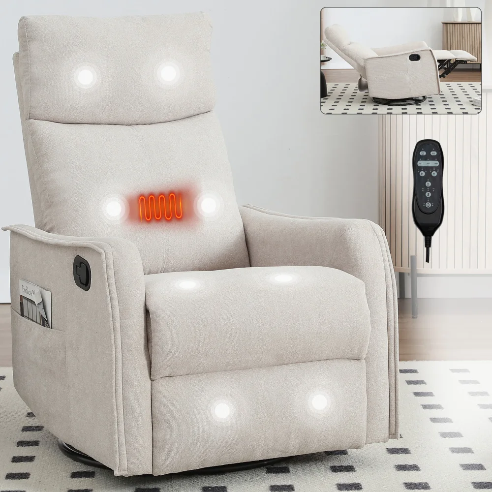 

Rocking Recliner Chair with Heat and Massage, 360° Swivel Glider Rocker with Reclining Backrest and Footrest, Chairs for Adults