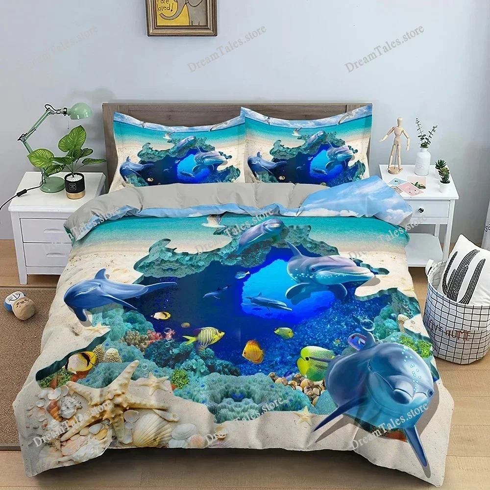 

Dolphin Bedding Set Animal Pattern Duvet Cover Comforter Covers Twin King ​Size Quilt Cover with Pillowcase Home Textileextile