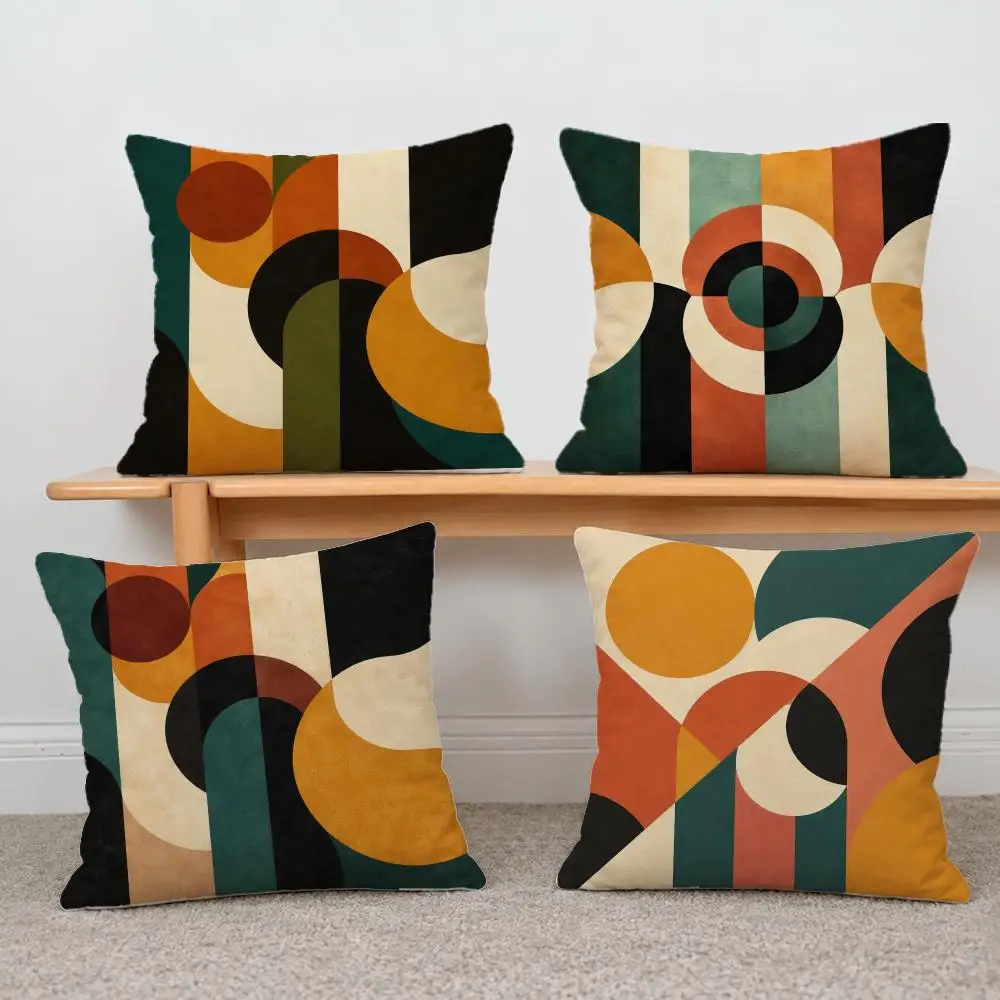 Pattern Mid Century Modern Geometric Cushion Cover Short Plush Pillowcase, Sofa Bedroom Home Decor & Holiday Gift