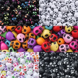 30PCS Black/White/Multicolor Acrylic Skull Head Beads, Hallowmas Theme Spacer Beads for DIY Bracelet Necklace Making