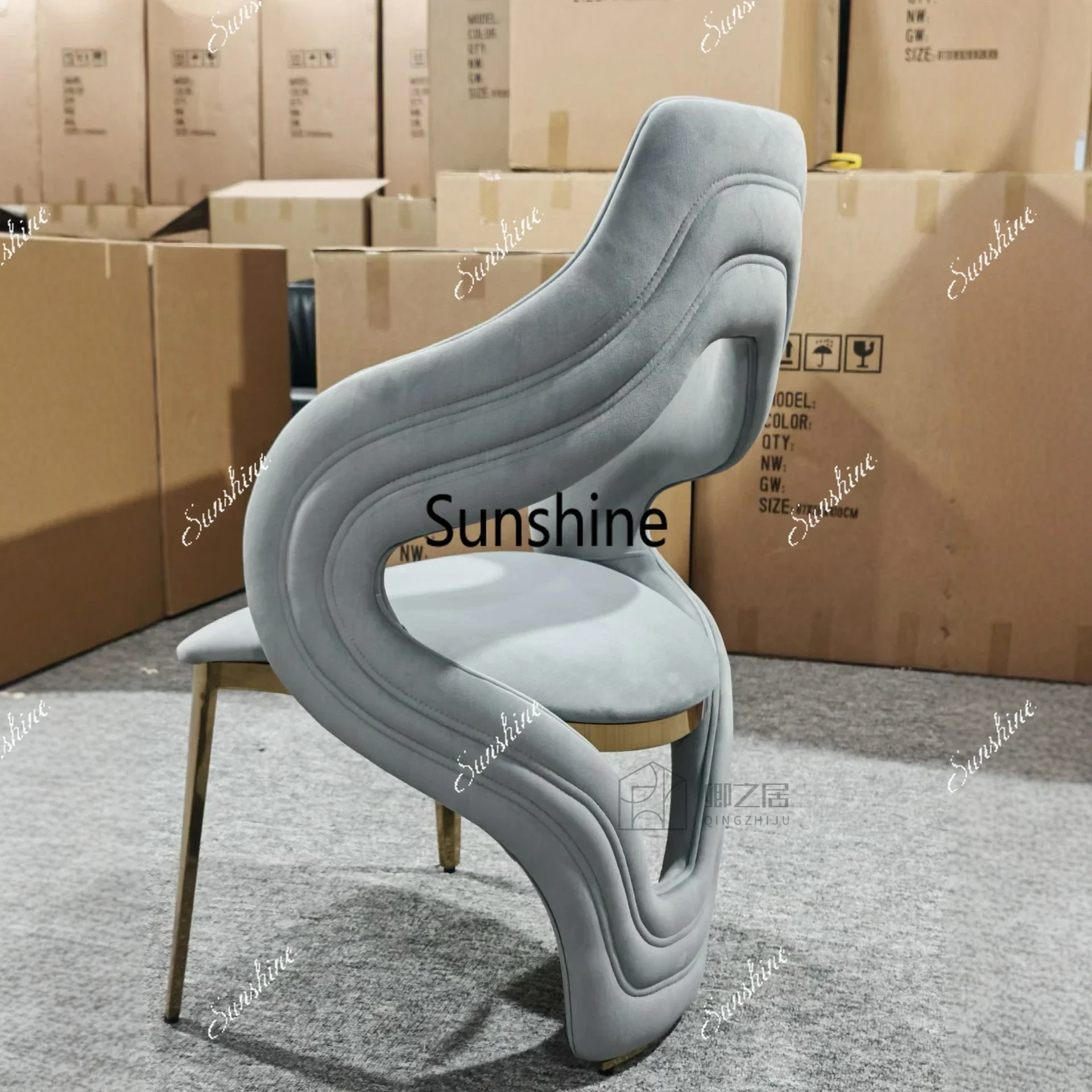 Light luxury stainless steel high-end dining chair modern simple home designer high-end single chair villa back chairT*
