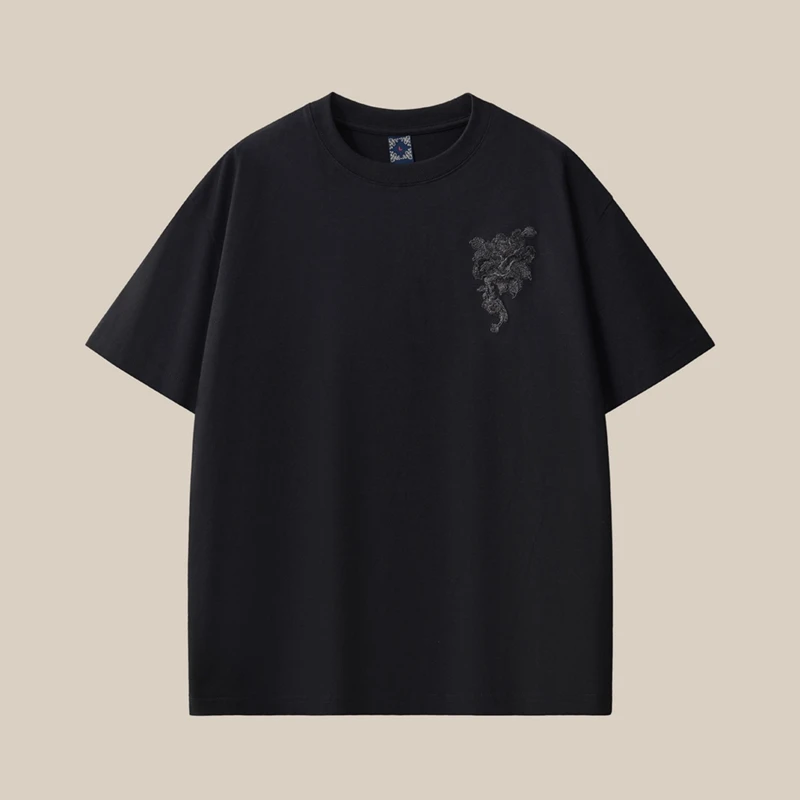Lyprerazy Summer New Round Neck Cotton Short-sleeved T-shirt Men's Tide Brand Dragon and Sword Embroidery Loose T Shirt