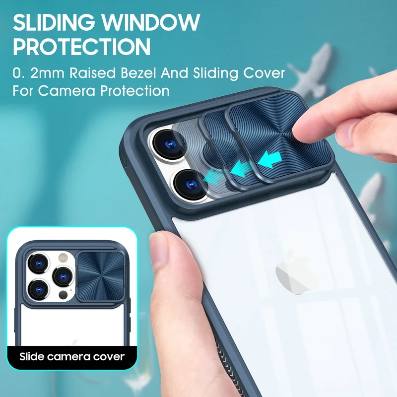 Slide Camera Lens Protection Phone Case For iPhone 15 Plus 14 13 12 Pro Max 11 Soft Bumper Shockproof Clear Hard PC Cover Coque