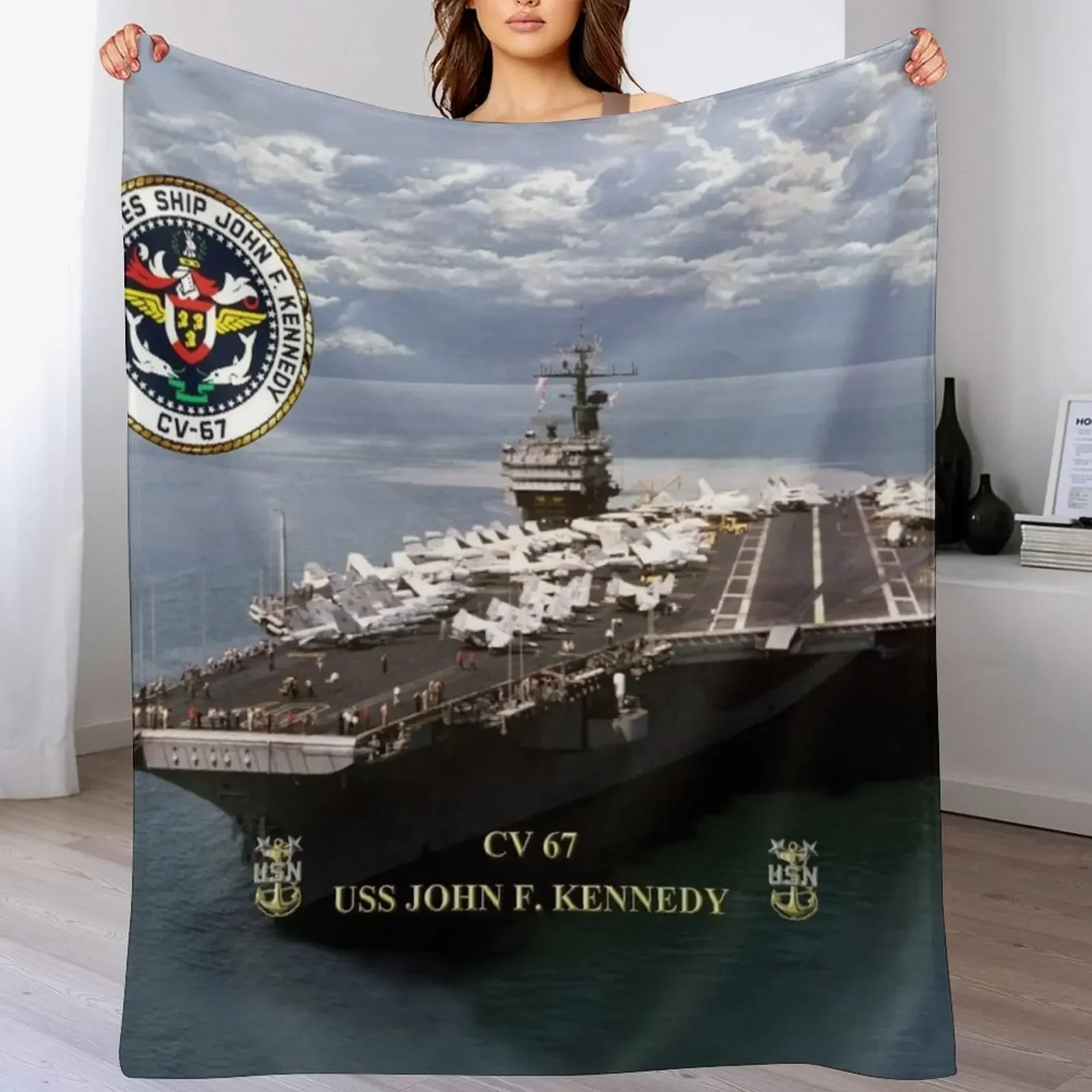 

CV-67 USS John F. Kennedy Throw Blanket Flannels bed plaid Bed Single Blankets