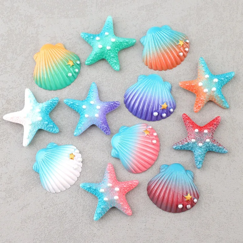 

Винтажный кабошон из смолы в виде ракушки, 10 шт., большая морская звезда для украшения своими руками, аксессуары, оптовая продажа, украшение для обуви с отверстиями, оптовый поставщик