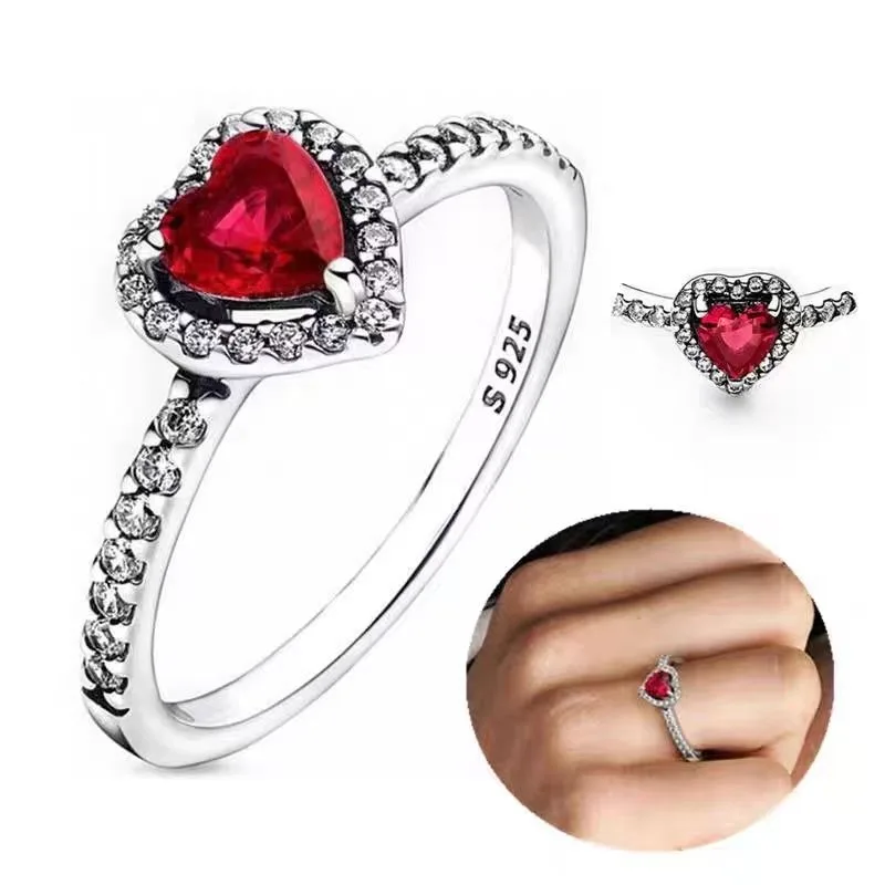 Red Heart Love Ring Necklace Charm Bead Fit Snake Chain Bracelet