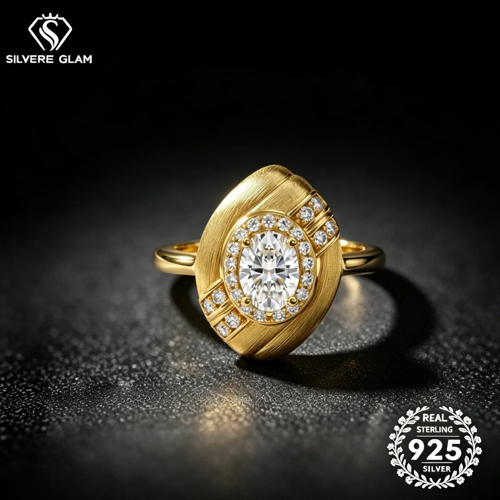 0.5CT S925 Silver D VVS1 Oval Cut Moissanite Brushed Textured Halo Ring Fine Vintage Statement Engagement Jewelry For Women Gift