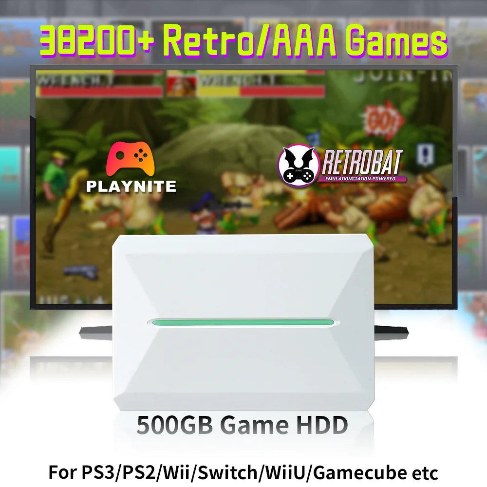 JMachen 500GB Gaming HDD Retrobat & Playnite Video Game Console with 38200+ Games for PS3/PS2/PSP/Switch/Wii/WiiU for PC/Laptop