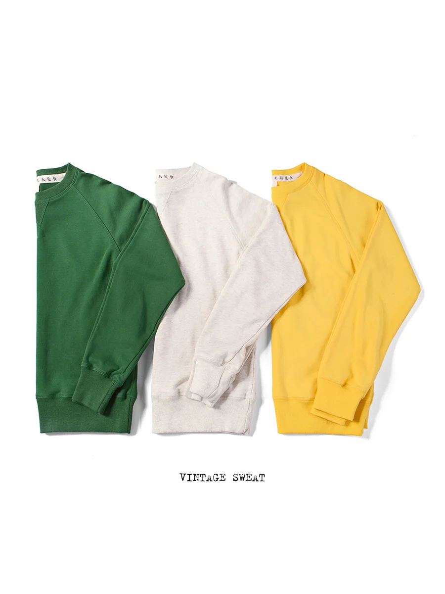 

Retro Olive Green Heavy Terry Pullover Sweatshirt Trendy Brand Solid Color Long Sleeve Cotton Men's Loose Retro Trend