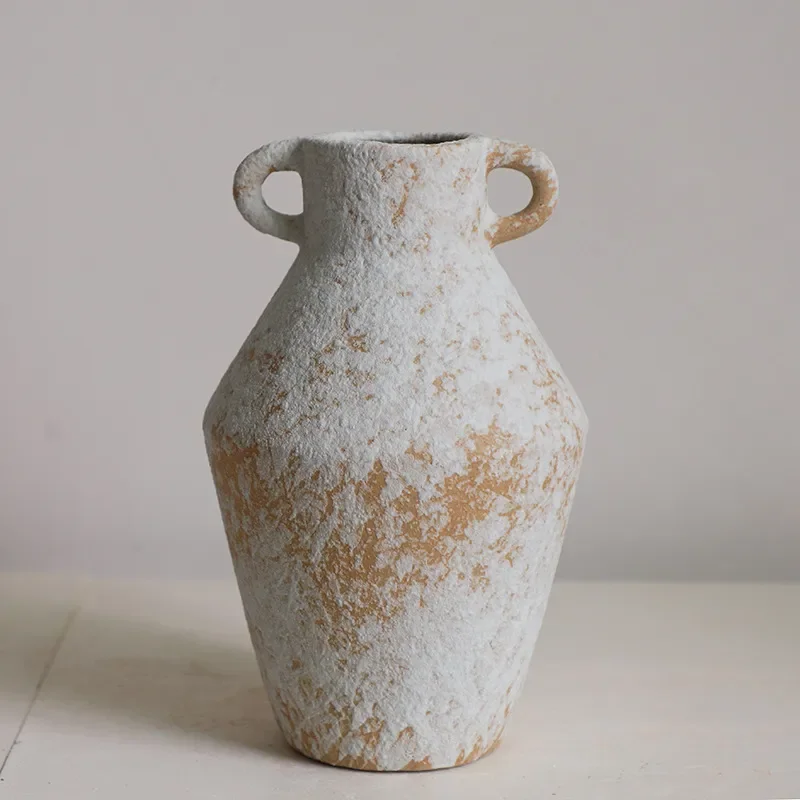 for Jingdezhen Wabi Sabi Zen Ornament Binaural Coarse Pottery Pot Flower Arrangement B and B Retro Ceramic Vase