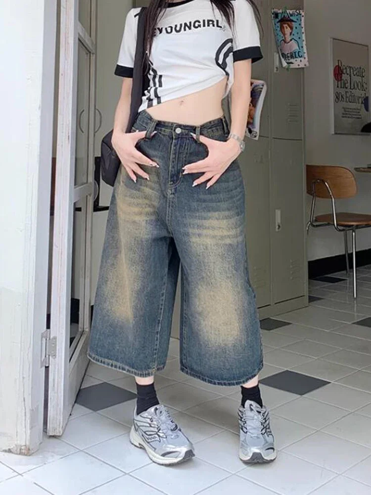 

Джинсы женские в стиле ретро с завышенной талией, повседневные свободные штаны в американском стиле, шикарные модные облегающие Простые джинсы