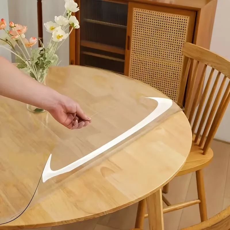 1PC Round Soft Glass PVC Elastic Tablecloth/Table Mat//Desk Mat/Suitable for Restaurant/Dining/Party Outdoor Garden Use