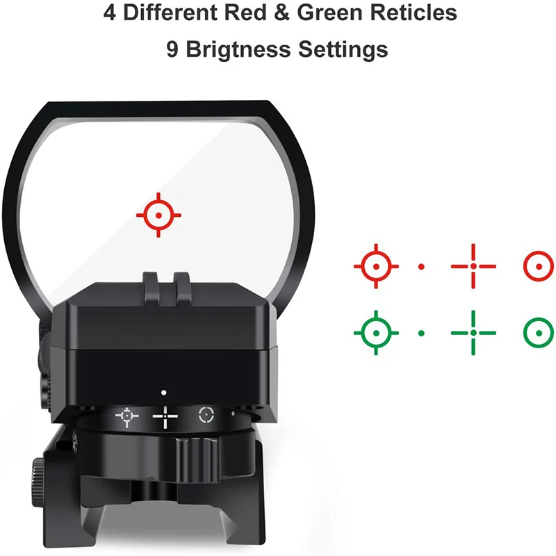 Tactical Reflex Sight Red & Green Dot Gun Sight Scope 4 Reticles with 45 Degree Rail Mount, Upgraded On/Off Switch