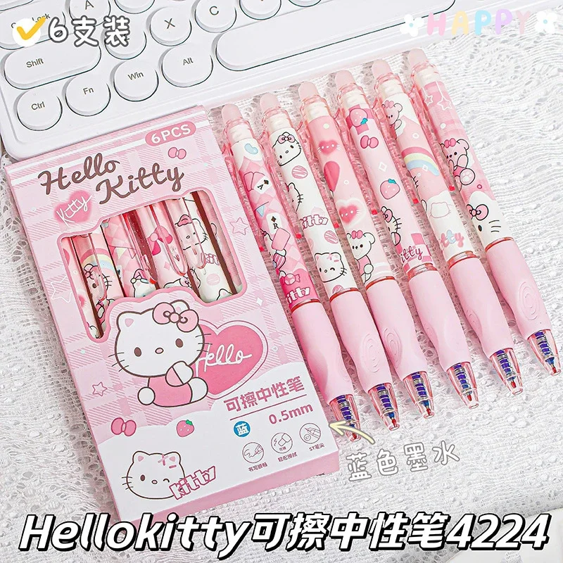 Sanrio Hello Kitty Blue Ink Erasable Neutral Pen Cute Cartoon Pressing The Pen Office Supplies School Supplies Holiday Gifts