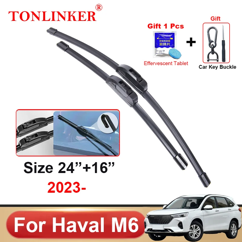 

TONLINKER Car Wiper Blades For GWM Haval M6 2023 Car Accessories Front Windscreen Wiper Blade Brushes Cutter Goods Size 24"+16"