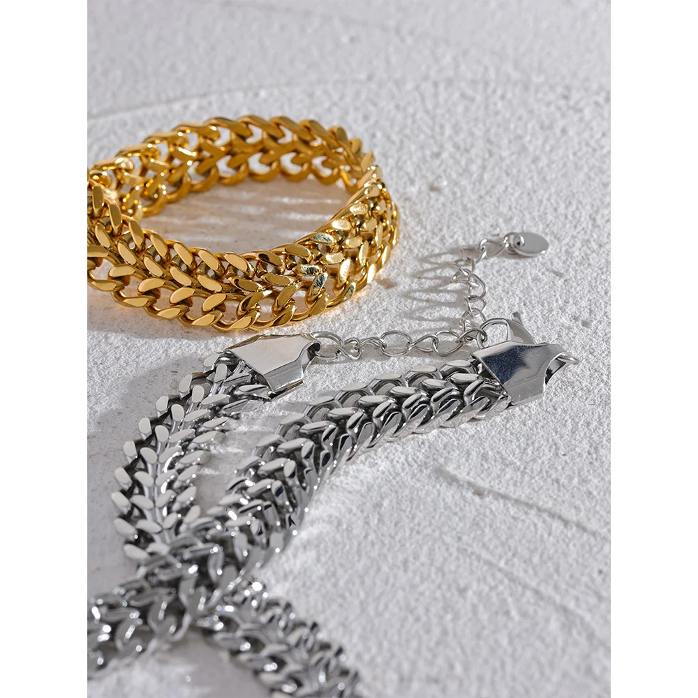 Yhpup High Grade Detailed Polished Stainless Steel Wide Chain Cuban Necklace Waterproof Metal 18K PVD Plated Trendy Jewelry Gift