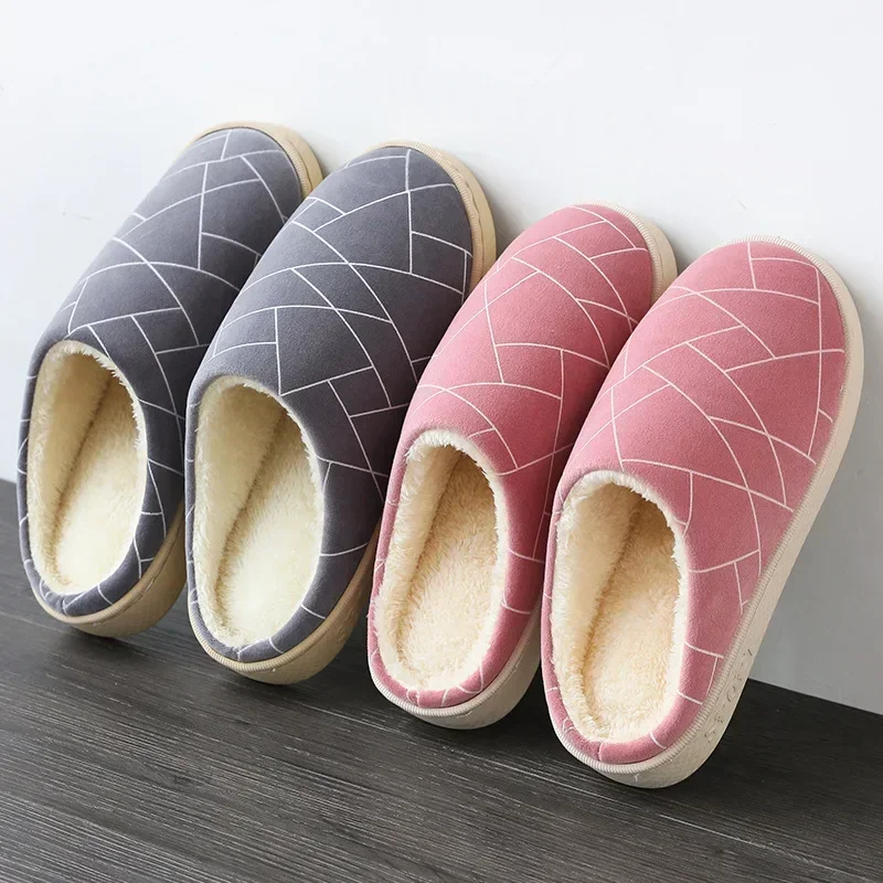 

Winter Short Plush Warm Women's Cotton Slippers Indoor Home Casual Toe Wrap Slides Men Anti Slip Autumn Soft Shoe