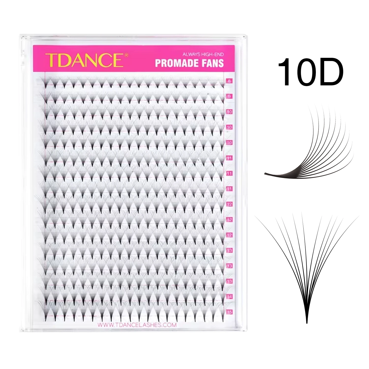 TDANCE 320 Fächer 16 Linien Vorgefertigte Wimpernverlängerungen 10D Spitzbasis Volumen-Wimpern mit mittlerem Stiel Russische Faux-Nerz-Wimpern