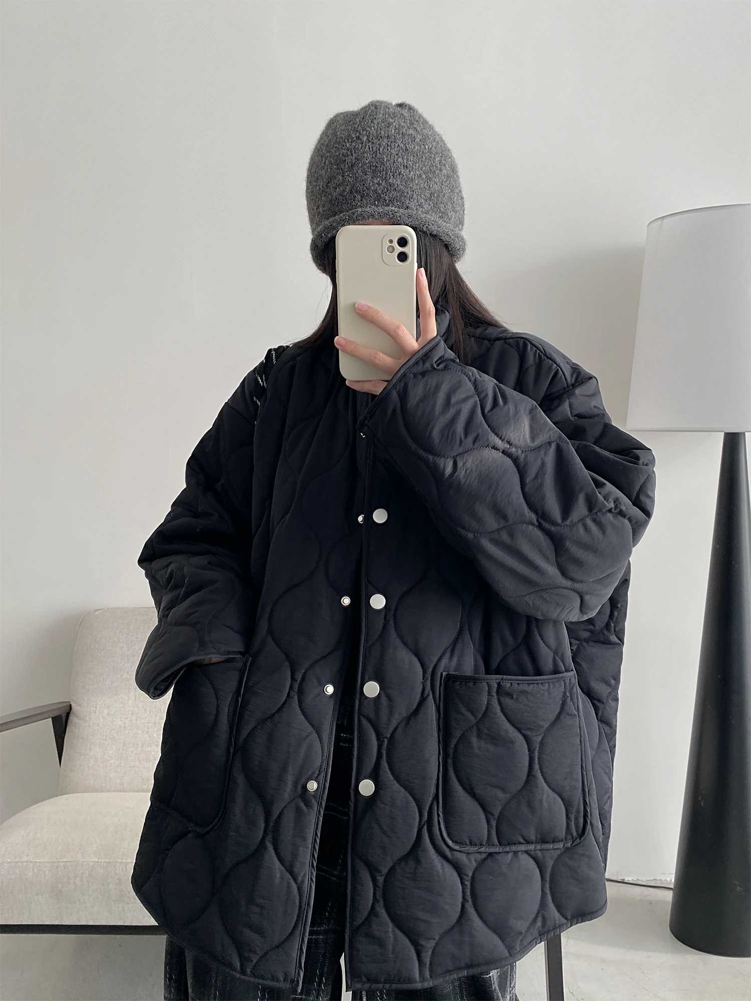 

Women's Thiened Long Sve Cotton Jaet Warm Outerwear Loose Korean Design Autumn Winter Coat Sli Commute Faion
