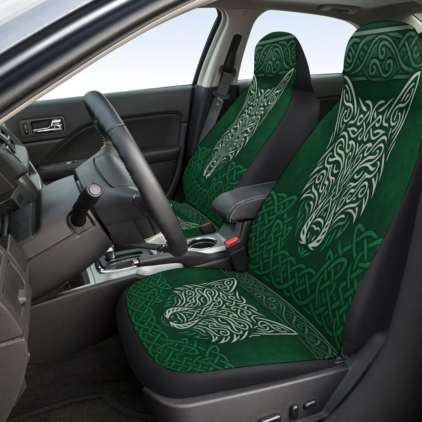 Celtic Wolf Design Car Seat Cover Set For Most Cars, Trendy High-Quality Car Seat Protector Covers Full Set, Universal Car Seat