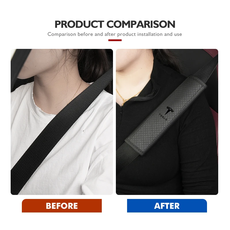 Leather Car Seat Belt Shoulder Protector Pad Auto Accessories For Tesla Model 3 Y S X Roadster Bonina Coil