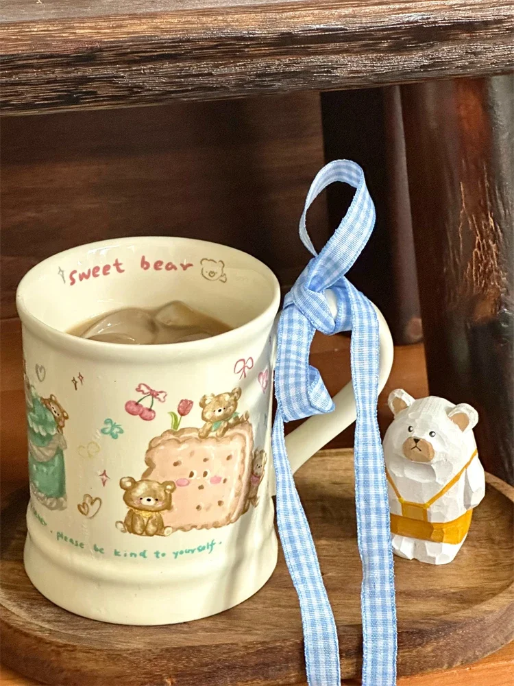 AhunderJiaz Cute Bear Ceramic Mug Hand Painted Hand-painted Cartoon Coffee Mug Set Home Utensils Set  Kitchen,Dining & Bar