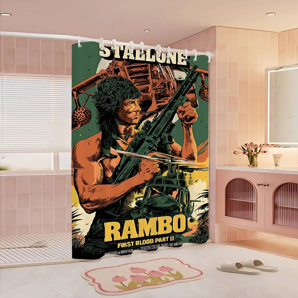 ستارة دش مطبوعة من الفيلم الكلاسيكي رامبو فيرست بلود قطعة واحدة مقاومة للماء وقابلة للغسل مع 12 خطاف للاستخدام المنزلي في الحمام #3