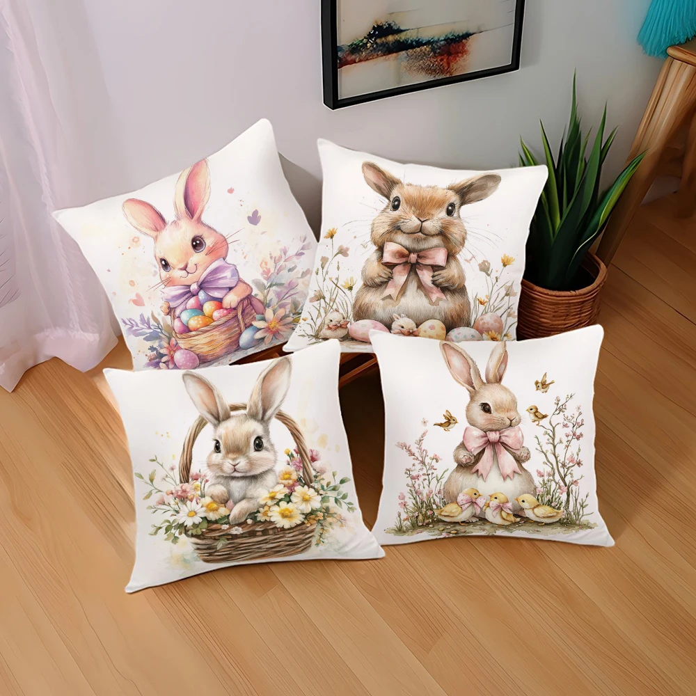 Niedlicher Stil Hase Osterei Blume dekoratives Muster Home Decor Kissenbezug Wohnzimmer Sofa