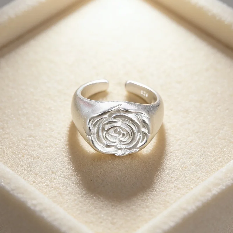 925 Sterling Silver Rings for Women Couple Minimalist Handmade Rose Shape Ring Fine Jewelry Gift Prevent Allergy