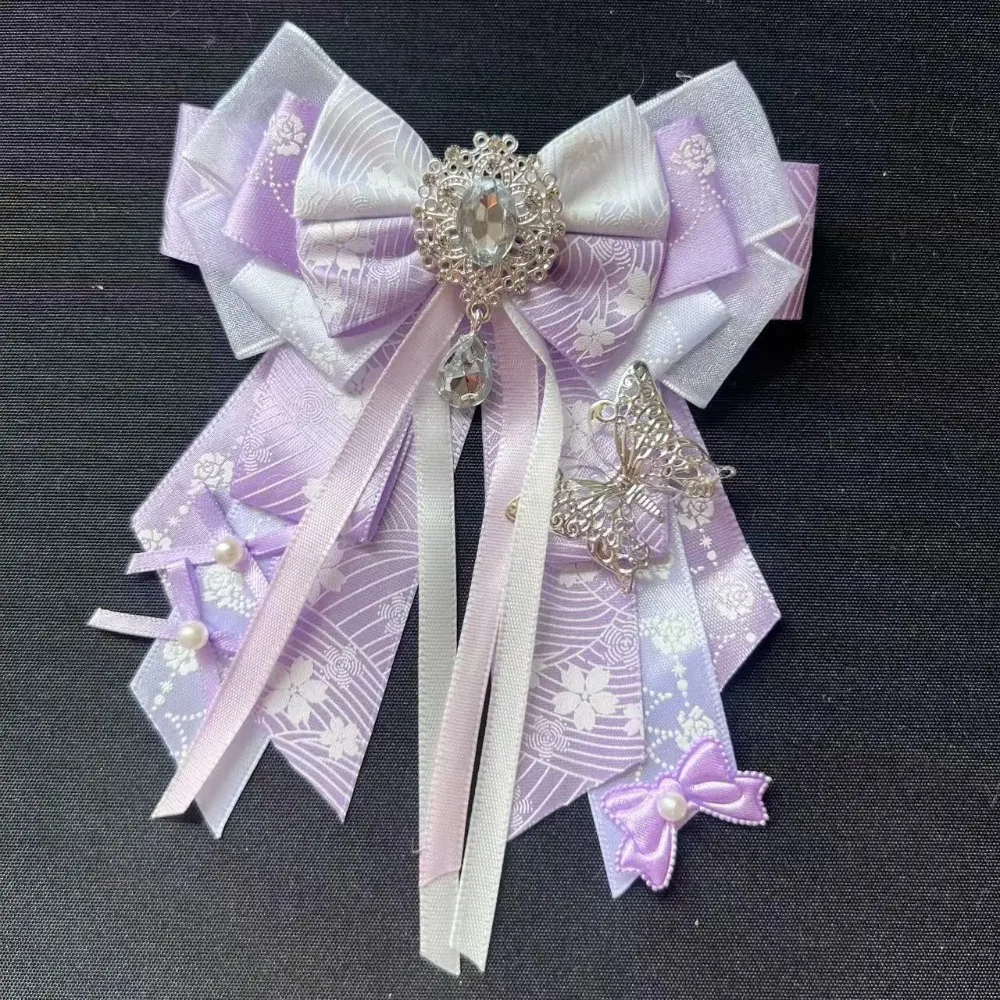 

Luxury Rhinestone Lolita Bow Tie Brooch Girl Sweet Concert Support Bowkont Shirt Dress Collar Flowers Accessories Jewelry Gifts