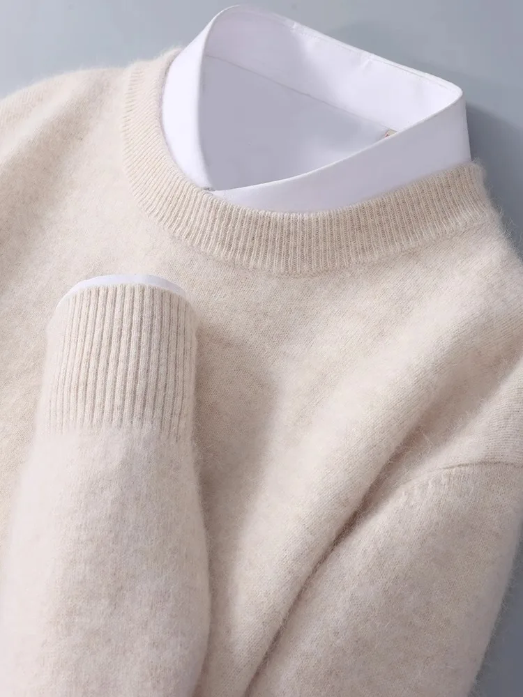 Nowy męski sweter z kaszmiru z norek, luźny, jednokolorowy, kaszmirowy podszerstek, młodzieżowy, biznesowy sweter z dzianiny podszerstek
