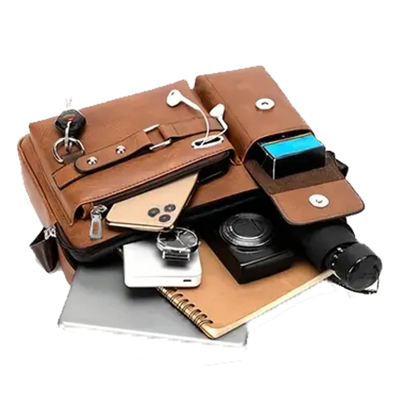 Herren-Business-Umhängetasche, ideal für Geschäftsreisen. Aus PU-Material gefertigt, mit mehreren Taschen und einer Umhängetasche. – Detail 3