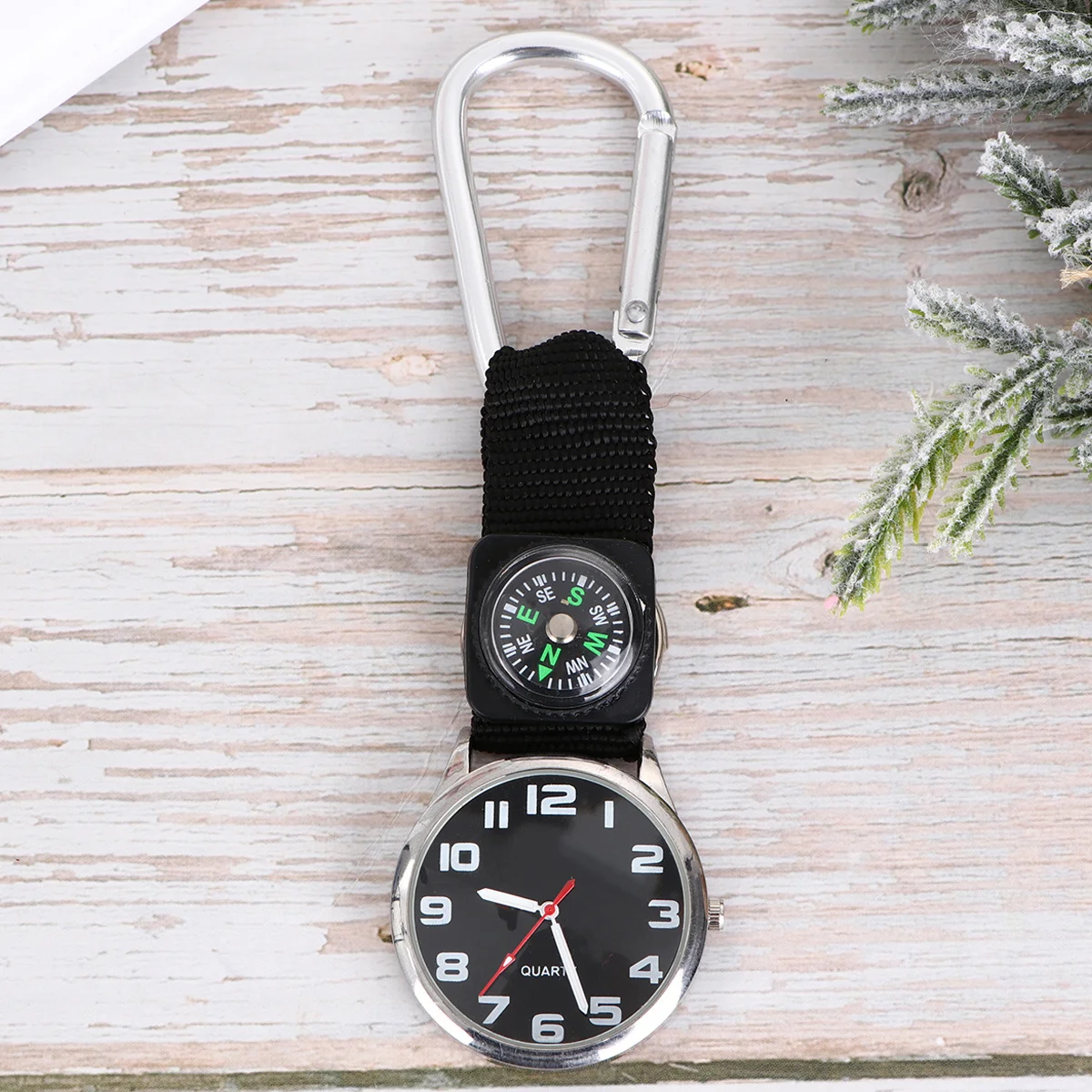 Orologio da alpinismo con moschettone a clip Design semplice e alla moda con puntatore luminoso bianco Orologio da alpinismo leggibile notturno