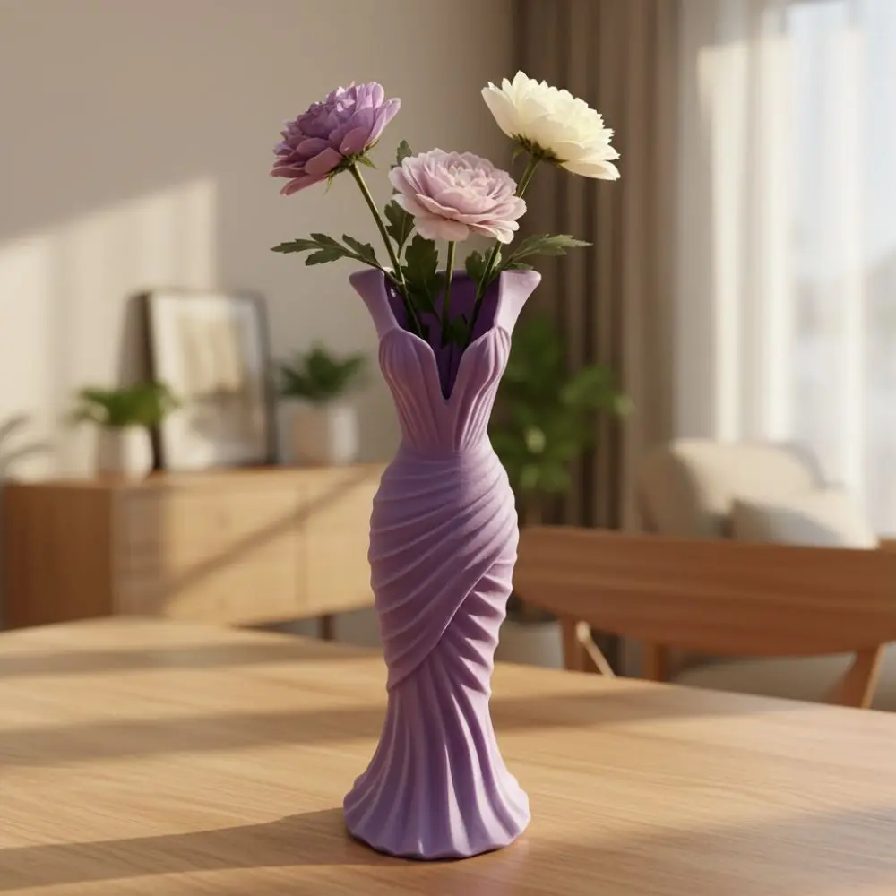 Gown-Shaped 3D Printed Flower Vases Flower Arrangement Minimalist-Style Elegant Dress Vase Twisted