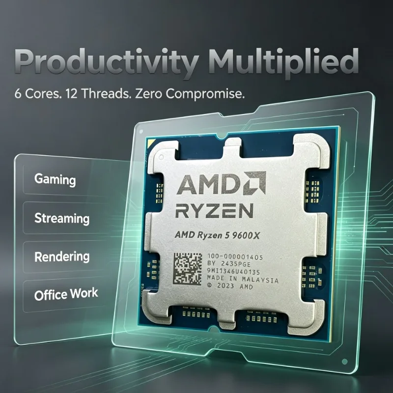 AMD Ryzen5 9600X Desktop CPU 6‑Core 12‑Thread 5.4GHz 32MB L3 Cache 65W 4NM AM5 Socket Support DDR5 Without Cooler