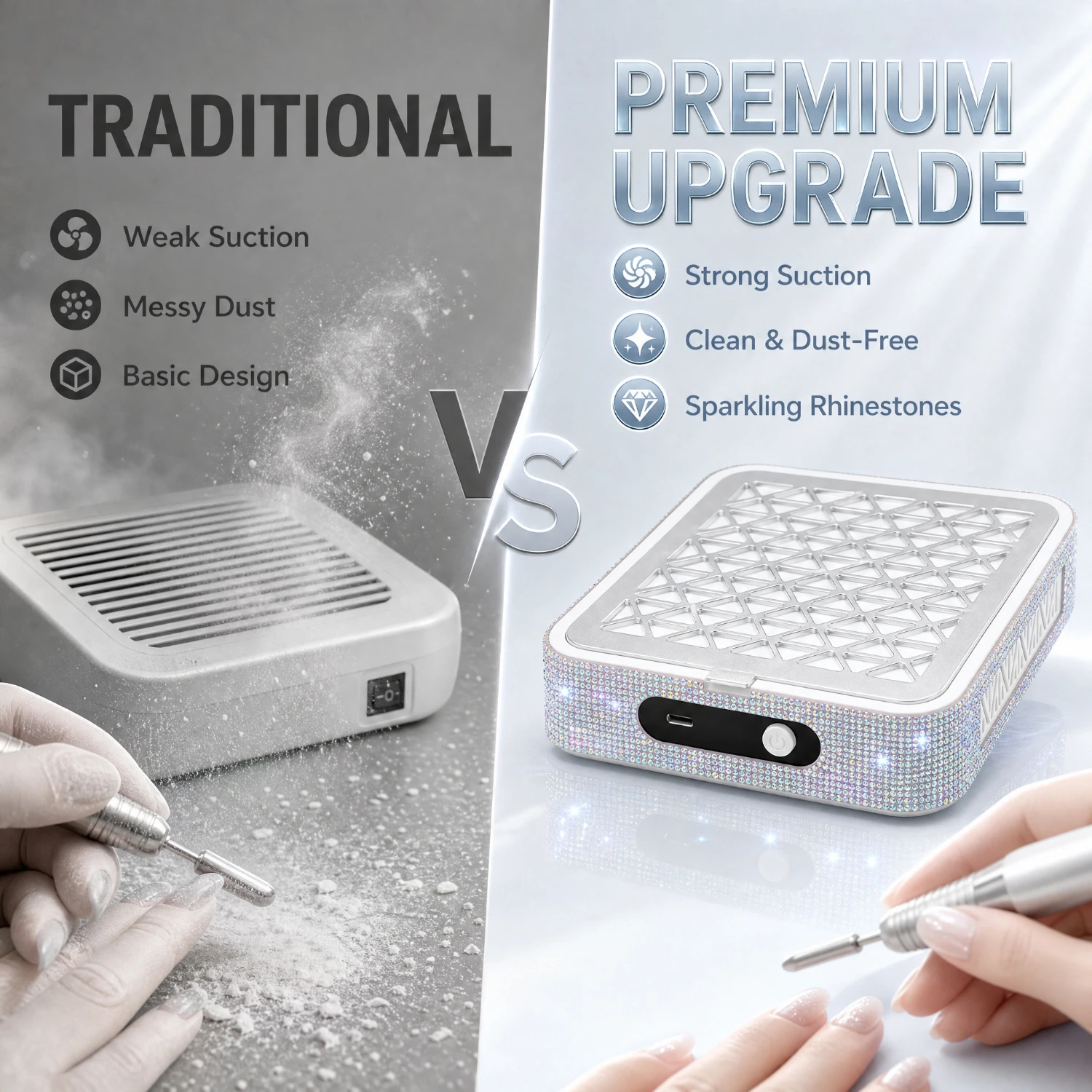 Low Noise High Suction Rhinestone Nail Dust Collector, 4200 RPM Brushless Motor USB Powered Nail Vacuum, Reusable Replaceable Filter, Plug And Play Manicure Dust Suction Machine For Commercial Salon & Personal Home Use - view 7